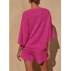 imagePRETTYGARDEN Womens Summer 2 Piece Cover up Knit Swimsuit Short Sleeve Tops Shorts Sets Bathing Suit Beach OutfitsRose Red