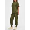 imagePRETTYGARDEN Womens Summer 2 Piece Outfit Tracksuits Casual Short Sleeve Tops High Waisted Sweatpants SetArmy Green