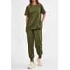imagePRETTYGARDEN Womens Summer 2 Piece Outfit Tracksuits Casual Short Sleeve Tops High Waisted Sweatpants SetArmy Green