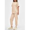 imagePRETTYGARDEN Womens Summer 2 Piece Outfit Tracksuits Casual Short Sleeve Tops High Waisted Sweatpants SetBeige