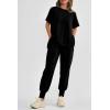 imagePRETTYGARDEN Womens Summer 2 Piece Outfit Tracksuits Casual Short Sleeve Tops High Waisted Sweatpants SetBlack