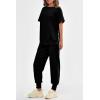 imagePRETTYGARDEN Womens Summer 2 Piece Outfit Tracksuits Casual Short Sleeve Tops High Waisted Sweatpants SetBlack