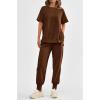 imagePRETTYGARDEN Womens Summer 2 Piece Outfit Tracksuits Casual Short Sleeve Tops High Waisted Sweatpants SetDark Brown
