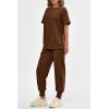 imagePRETTYGARDEN Womens Summer 2 Piece Outfit Tracksuits Casual Short Sleeve Tops High Waisted Sweatpants SetDark Brown