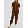 imagePRETTYGARDEN Womens Summer 2 Piece Outfit Tracksuits Casual Short Sleeve Tops High Waisted Sweatpants SetDark Brown