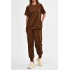imagePRETTYGARDEN Womens Summer 2 Piece Outfit Tracksuits Casual Short Sleeve Tops High Waisted Sweatpants SetDark Brown