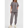 imagePRETTYGARDEN Womens Summer 2 Piece Outfit Tracksuits Casual Short Sleeve Tops High Waisted Sweatpants SetGrey