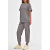 imagePRETTYGARDEN Womens Summer 2 Piece Outfit Tracksuits Casual Short Sleeve Tops High Waisted Sweatpants SetGrey