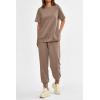 imagePRETTYGARDEN Womens Summer 2 Piece Outfit Tracksuits Casual Short Sleeve Tops High Waisted Sweatpants SetKhaki