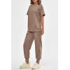 imagePRETTYGARDEN Womens Summer 2 Piece Outfit Tracksuits Casual Short Sleeve Tops High Waisted Sweatpants SetKhaki