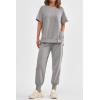 imagePRETTYGARDEN Womens Summer 2 Piece Outfit Tracksuits Casual Short Sleeve Tops High Waisted Sweatpants SetLight Grey