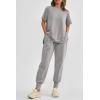 imagePRETTYGARDEN Womens Summer 2 Piece Outfit Tracksuits Casual Short Sleeve Tops High Waisted Sweatpants SetLight Grey