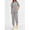 imagePRETTYGARDEN Womens Summer 2 Piece Outfit Tracksuits Casual Short Sleeve Tops High Waisted Sweatpants SetLight Grey
