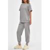 imagePRETTYGARDEN Womens Summer 2 Piece Outfit Tracksuits Casual Short Sleeve Tops High Waisted Sweatpants SetLight Grey