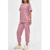 imagePRETTYGARDEN Womens Summer 2 Piece Outfit Tracksuits Casual Short Sleeve Tops High Waisted Sweatpants SetPink