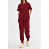 imagePRETTYGARDEN Womens Summer 2 Piece Outfit Tracksuits Casual Short Sleeve Tops High Waisted Sweatpants SetWine Red