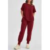imagePRETTYGARDEN Womens Summer 2 Piece Outfit Tracksuits Casual Short Sleeve Tops High Waisted Sweatpants SetWine Red