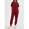 imagePRETTYGARDEN Womens Summer 2 Piece Outfit Tracksuits Casual Short Sleeve Tops High Waisted Sweatpants SetWine Red