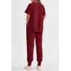 imagePRETTYGARDEN Womens Summer 2 Piece Outfit Tracksuits Casual Short Sleeve Tops High Waisted Sweatpants SetWine Red