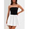 imagePRETTYGARDEN Womens Summer Strapless Mini Party Dress 2025 Casual Tube Top Ruffle A Line Short Patchwork SundressesBlack White