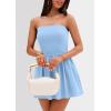 imagePRETTYGARDEN Womens Summer Strapless Mini Party Dress 2025 Casual Tube Top Ruffle A Line Short Patchwork SundressesLight Blue