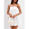 imagePRETTYGARDEN Womens Summer Strapless Mini Party Dress 2025 Casual Tube Top Ruffle A Line Short Patchwork SundressesWhite