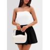 imagePRETTYGARDEN Womens Summer Strapless Mini Party Dress 2025 Casual Tube Top Ruffle A Line Short Patchwork SundressesWhite Black