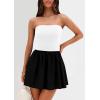 imagePRETTYGARDEN Womens Summer Strapless Mini Party Dress 2025 Casual Tube Top Ruffle A Line Short Patchwork SundressesWhite Black