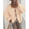 imagePRETTYGARDEN Womens Tie Front Bow Cardigan Sweaters Chunky Knit Long Puff Sleeve Trendy Fall Winter Jacket CoatsApricot