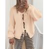 imagePRETTYGARDEN Womens Tie Front Bow Cardigan Sweaters Chunky Knit Long Puff Sleeve Trendy Fall Winter Jacket CoatsApricot