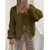 imagePRETTYGARDEN Womens Tie Front Bow Cardigan Sweaters Chunky Knit Long Puff Sleeve Trendy Fall Winter Jacket CoatsArmy Green