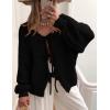 imagePRETTYGARDEN Womens Tie Front Bow Cardigan Sweaters Chunky Knit Long Puff Sleeve Trendy Fall Winter Jacket CoatsBlack