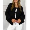 imagePRETTYGARDEN Womens Tie Front Bow Cardigan Sweaters Chunky Knit Long Puff Sleeve Trendy Fall Winter Jacket CoatsBlack