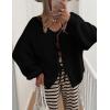 imagePRETTYGARDEN Womens Tie Front Bow Cardigan Sweaters Chunky Knit Long Puff Sleeve Trendy Fall Winter Jacket CoatsBlack