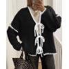 imagePRETTYGARDEN Womens Tie Front Bow Cardigan Sweaters Chunky Knit Long Puff Sleeve Trendy Fall Winter Jacket CoatsBlack White