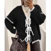 imagePRETTYGARDEN Womens Tie Front Bow Cardigan Sweaters Chunky Knit Long Puff Sleeve Trendy Fall Winter Jacket CoatsBlack White