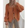 imagePRETTYGARDEN Womens Tie Front Bow Cardigan Sweaters Chunky Knit Long Puff Sleeve Trendy Fall Winter Jacket CoatsBrick Red