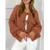imagePRETTYGARDEN Womens Tie Front Bow Cardigan Sweaters Chunky Knit Long Puff Sleeve Trendy Fall Winter Jacket CoatsBrick Red