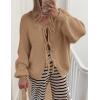 imagePRETTYGARDEN Womens Tie Front Bow Cardigan Sweaters Chunky Knit Long Puff Sleeve Trendy Fall Winter Jacket CoatsCamel