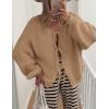 imagePRETTYGARDEN Womens Tie Front Bow Cardigan Sweaters Chunky Knit Long Puff Sleeve Trendy Fall Winter Jacket CoatsCamel