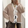 imagePRETTYGARDEN Womens Tie Front Bow Cardigan Sweaters Chunky Knit Long Puff Sleeve Trendy Fall Winter Jacket CoatsCamel White