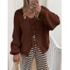 imagePRETTYGARDEN Womens Tie Front Bow Cardigan Sweaters Chunky Knit Long Puff Sleeve Trendy Fall Winter Jacket CoatsCaramel