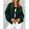 imagePRETTYGARDEN Womens Tie Front Bow Cardigan Sweaters Chunky Knit Long Puff Sleeve Trendy Fall Winter Jacket CoatsDark Green