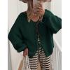 imagePRETTYGARDEN Womens Tie Front Bow Cardigan Sweaters Chunky Knit Long Puff Sleeve Trendy Fall Winter Jacket CoatsDark Green