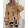 imagePRETTYGARDEN Womens Tie Front Bow Cardigan Sweaters Chunky Knit Long Puff Sleeve Trendy Fall Winter Jacket CoatsKhaki