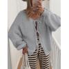 imagePRETTYGARDEN Womens Tie Front Bow Cardigan Sweaters Chunky Knit Long Puff Sleeve Trendy Fall Winter Jacket CoatsLight Grey