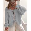 imagePRETTYGARDEN Womens Tie Front Bow Cardigan Sweaters Chunky Knit Long Puff Sleeve Trendy Fall Winter Jacket CoatsLight Grey