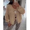 imagePRETTYGARDEN Womens Tie Front Bow Cardigan Sweaters Chunky Knit Long Puff Sleeve Trendy Fall Winter Jacket CoatsLight Khaki