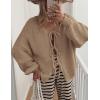 imagePRETTYGARDEN Womens Tie Front Bow Cardigan Sweaters Chunky Knit Long Puff Sleeve Trendy Fall Winter Jacket CoatsLight Khaki