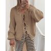 imagePRETTYGARDEN Womens Tie Front Bow Cardigan Sweaters Chunky Knit Long Puff Sleeve Trendy Fall Winter Jacket CoatsLight Khaki